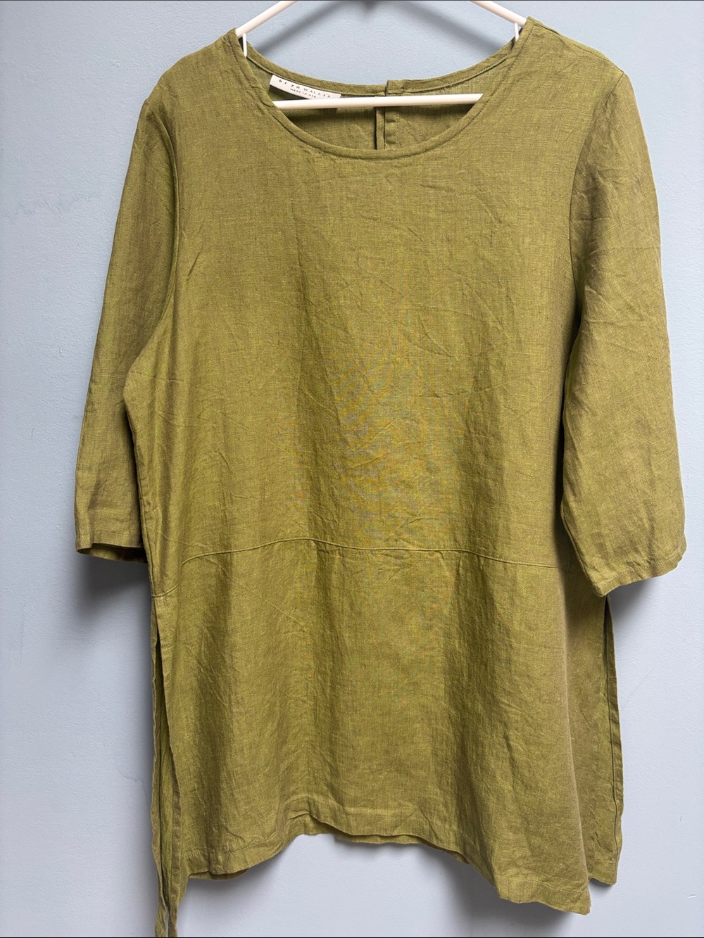 Bryn Walker Linen Tunic Top Avocado Green Lagenlook Minimalist Size M